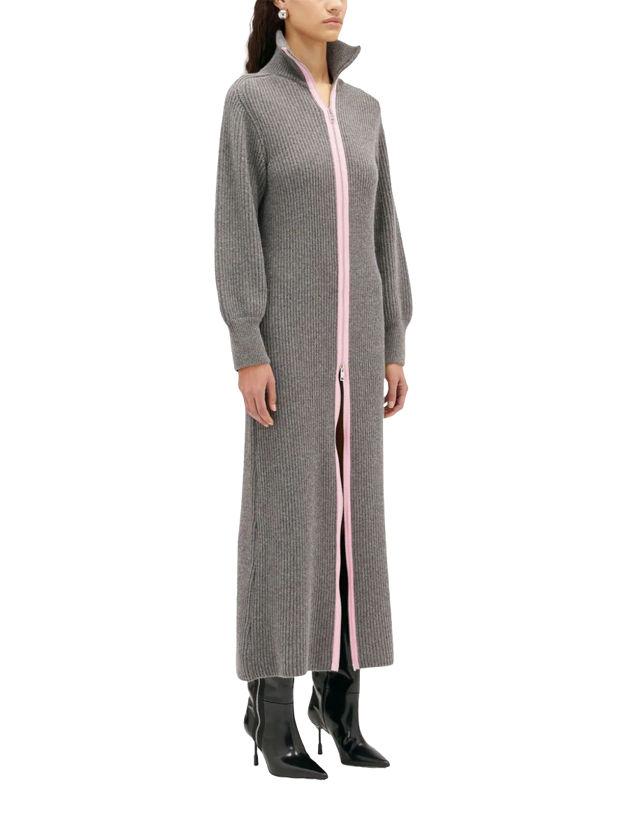 Geripptes Maxikleid mit Stehkragen