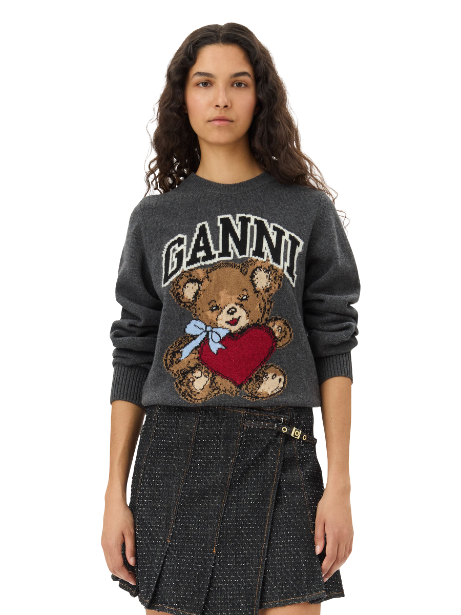 Pullover mit Teddybärmotiv und Ganni-Logo