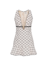 Crêpe dress with diamond print in cream/black