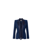 Smoking-Jacke aus Crêpe mit Revers aus Satin in Blau