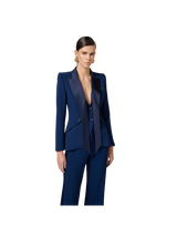 Blue crepe tuxedo jacket with satin lapels