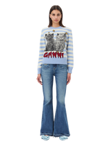 Striped wool sweater with cat motif 