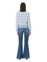 Striped wool sweater with cat motif 