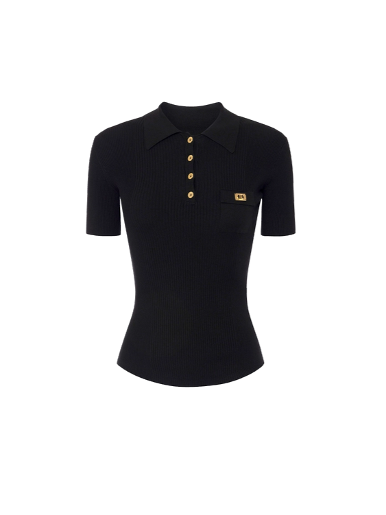 Poloshirt im Mikroripp-Design mit Tasche in Schwarz