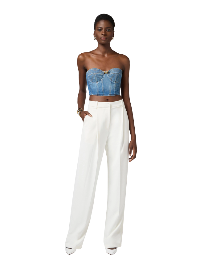Ivory crepe trousers with satin details