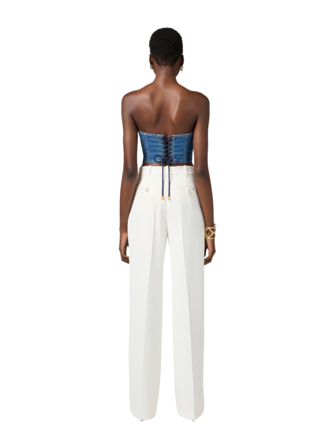 Ivory crepe trousers with satin details